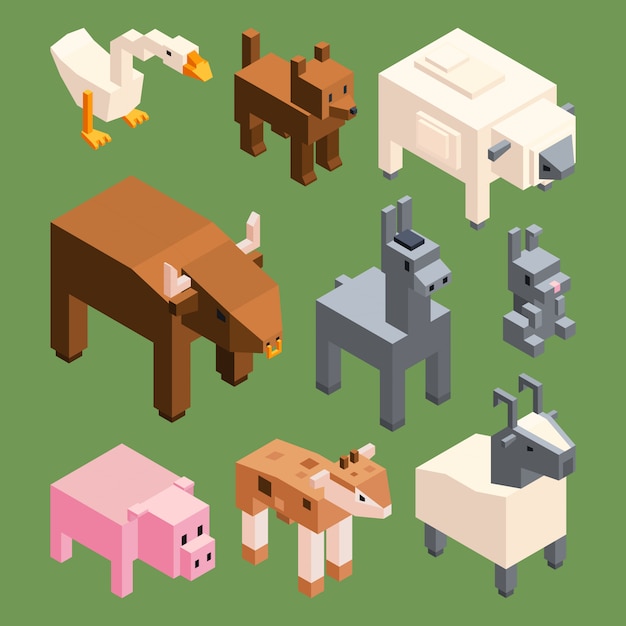 Isometric animals of farm in 3d