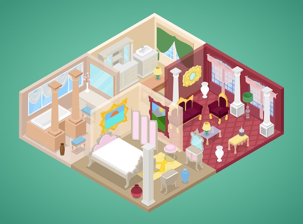 Isometric Apartment Interior in Classic Style