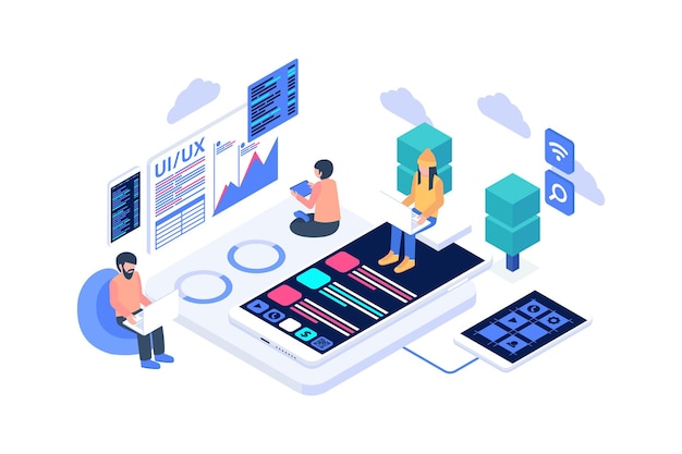 Vector isometric app optimization concept illustration