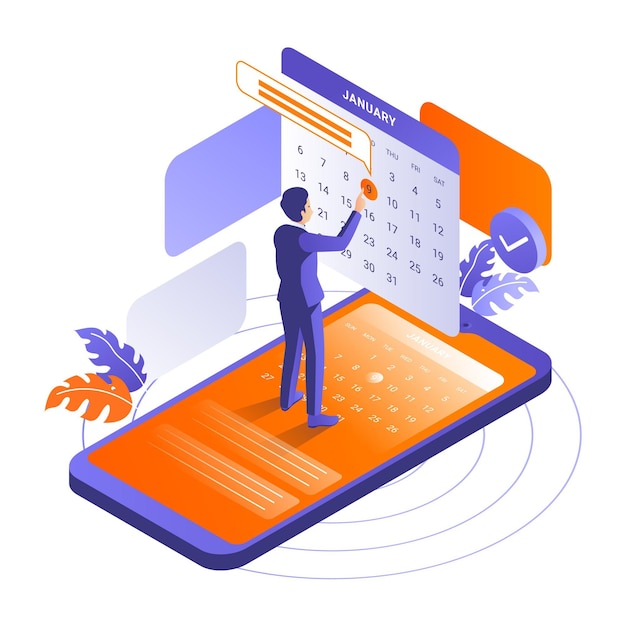 Vector isometric appointment booking with smartphone