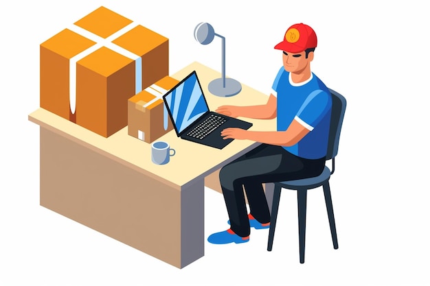 Isometric Art of Delivery Man Sitting