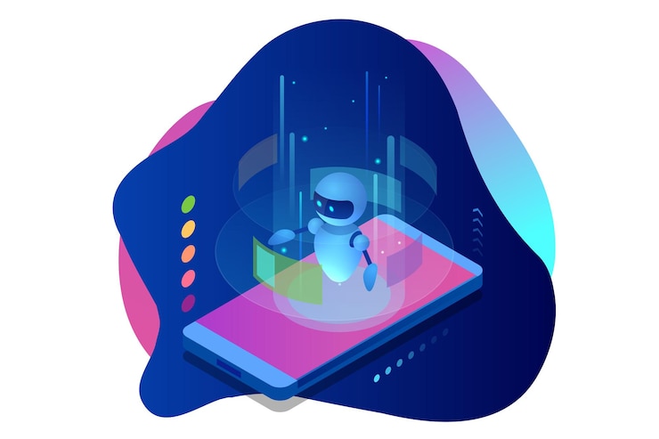 Vector isometric artificial intelligence. chatbot and future marketing. ai and business iot concept. dialog help service. vector illustration.