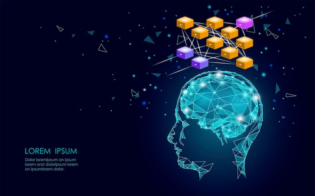 아이소메트릭 인공 지능 인간의 두뇌 신경망 비즈니스 개념 블루 빛나는 개인 정보 데이터 연결 미래 기술 3D 인포 그래픽 벡터 일러스트 아트
