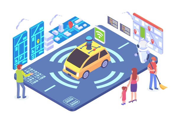 Isometric autonomous vehicle technology vector