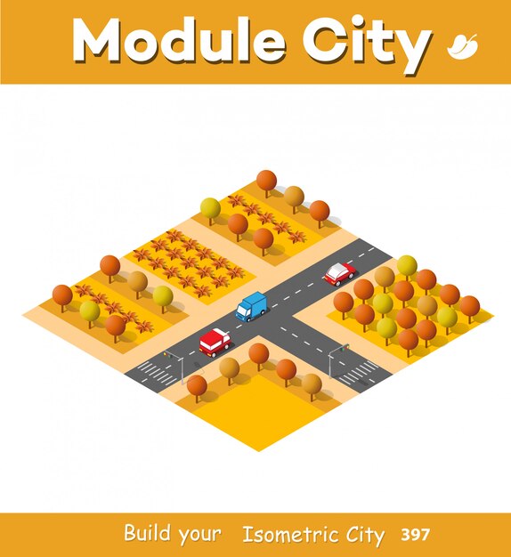 Vector isometric autumnal city