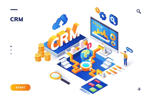 Vector isometric banner for crm or erp