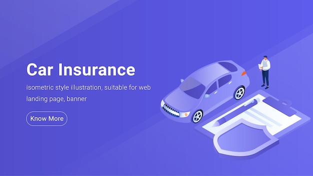 Isometric Banner Template for Car Insurance