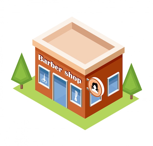 Isometric barber shop on a white background