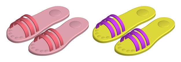 Vector isometric beach rubber slippers beach shoes 3d vector