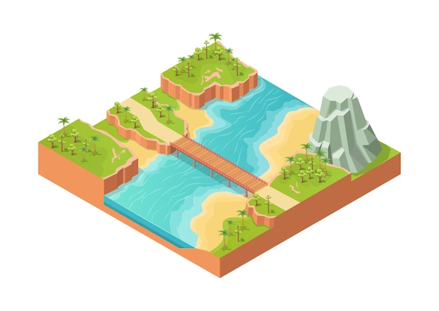 Vector isometric beautiful nature river