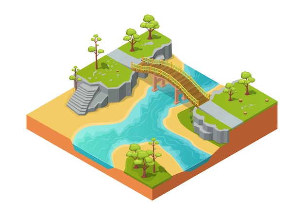 Vector isometric beautiful nature river