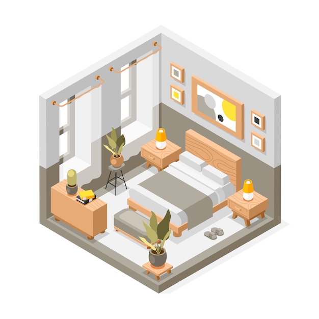 Vector isometric bedroom composition