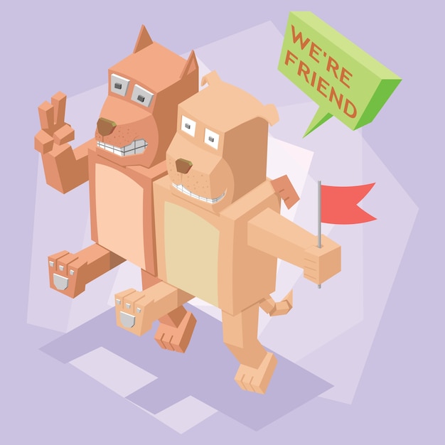 Isometric bestfriend dog and cat