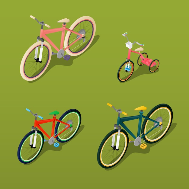 Isometric Bicycle. City Bicycle, Children Bicycle. Vector illustration