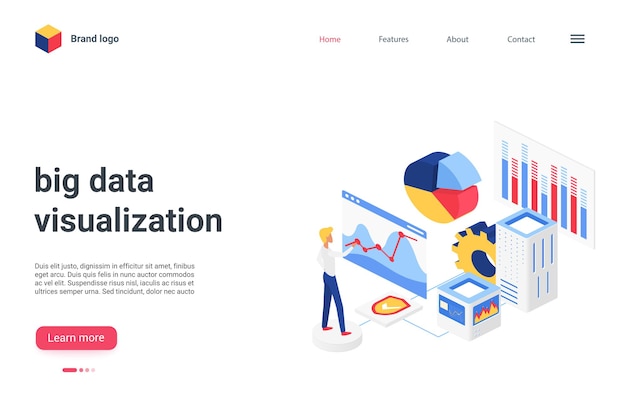 Isometric big data analysis visualization landing page