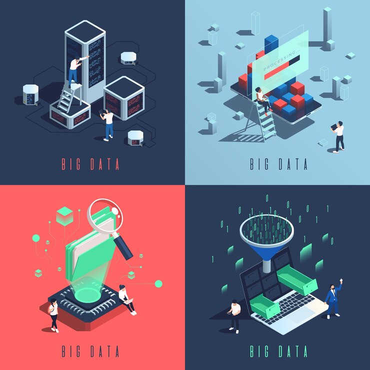 Vector isometric big data illustration set collection