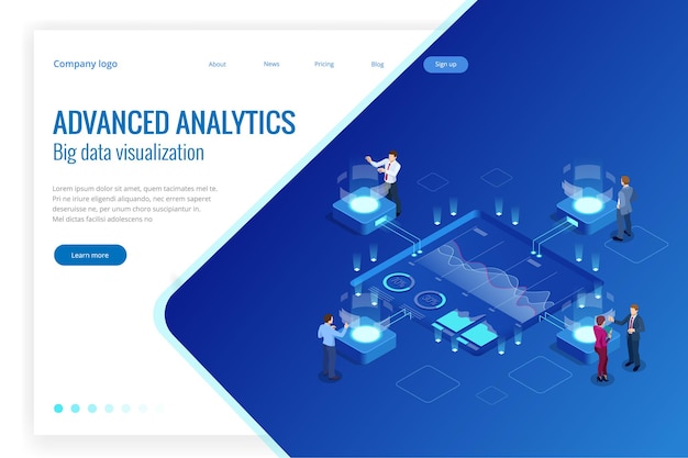 Isometric Big Data Network visualization, advanced analytics, interacting Data analysis, research, audit, demographics, Artificial Intelligence, planning, statistics, digital DNA structure, management