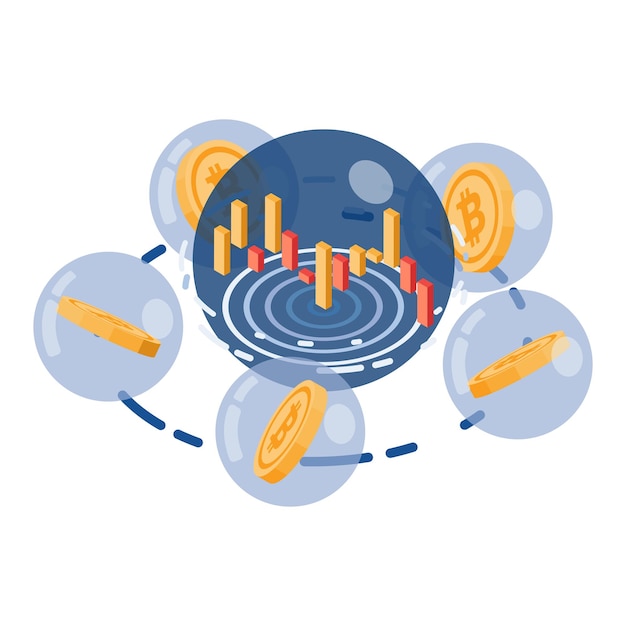 Isometric Bitcoin Inside Soap Bubble