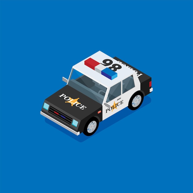 Isometric black and white police car