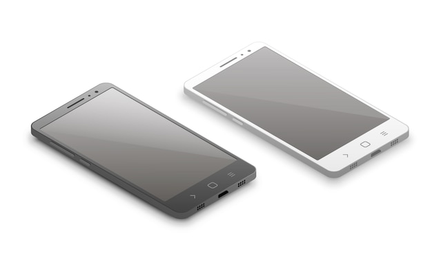 Isometric Black and White Smartphones.