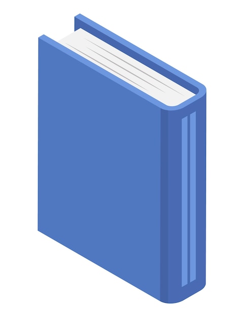 Vector isometric blue book standing upright closed hardcover book spine visible education