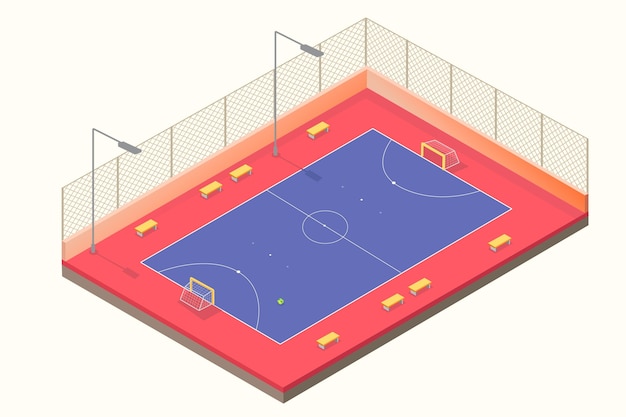 Isometric blue and red futsal field