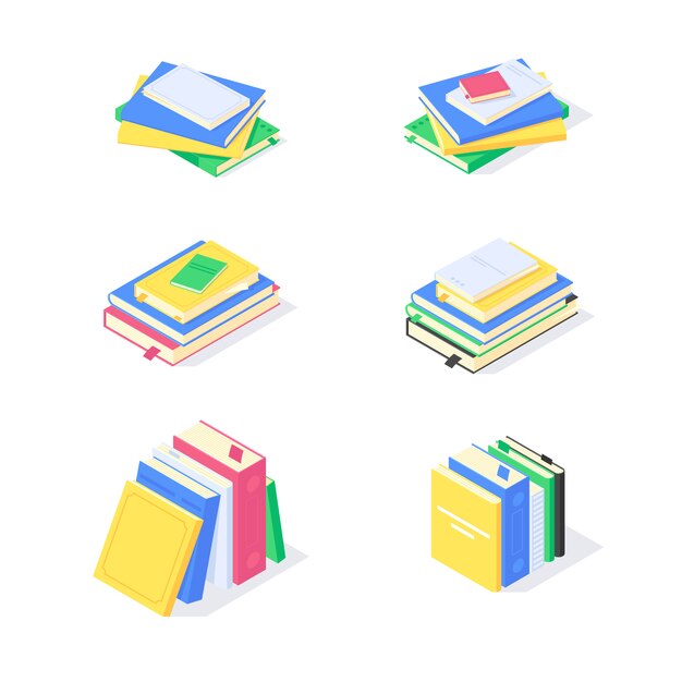 Isometric book textbook study education knowledge learn library flat  symbol  illustration. Set of  books studying educations symbols learning design concept isolated on white background