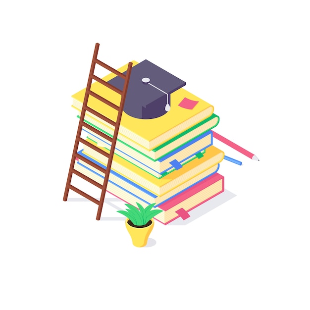 Vector isometric book university and school education science study illustration