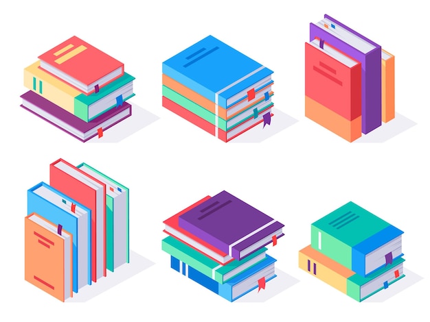 Isometric books stack  isometric illustration isolated on white background