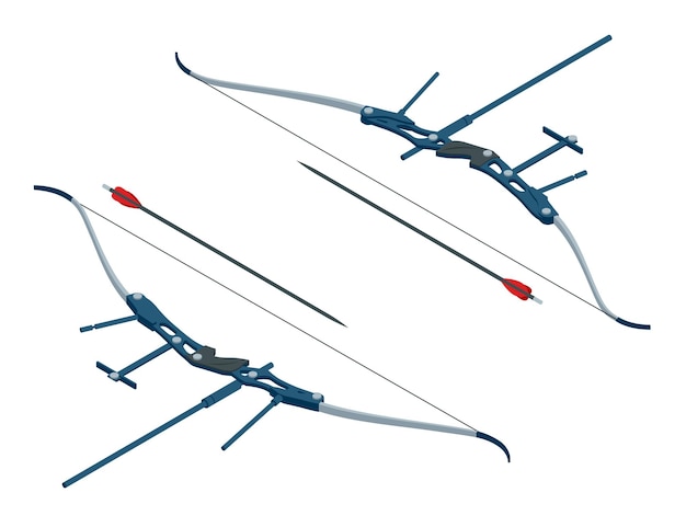 等尺性の弓と矢のセットは白い背景で隔離