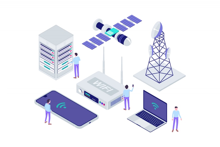 Vector isometric broadband internet provider modern illustration 