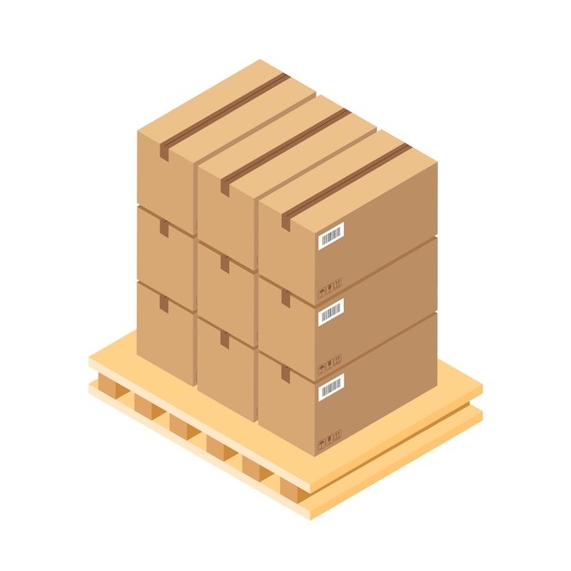 Business, cartoon, delivery, hand, isometric, pallet, paper icon