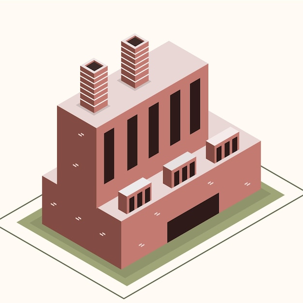 아이소메트릭 건물 인프라를 만들기 위한 3D 평면 격리가 있는 아이소메트릭 건물 도시