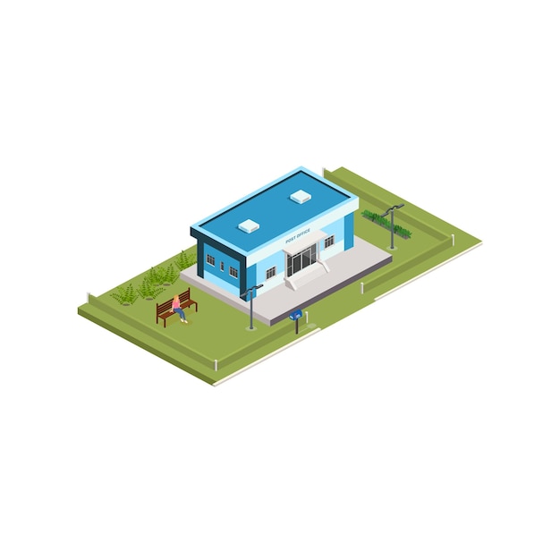 Isometric building of post office correspondence vector illustration