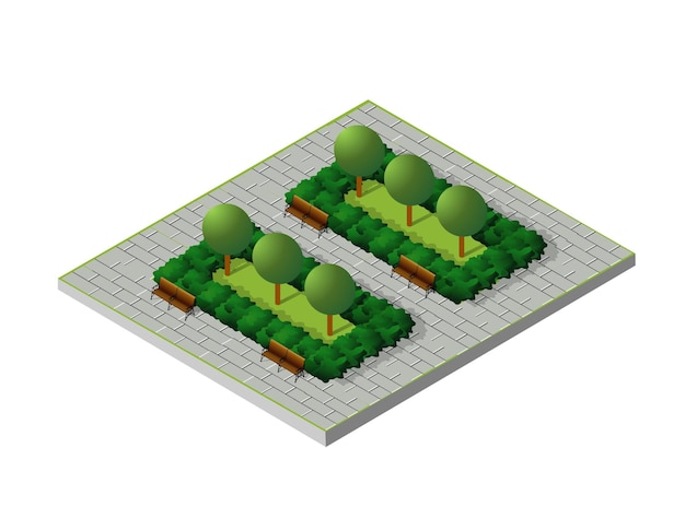 Isometric buildings city park