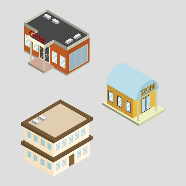 Vector isometric buildings collection