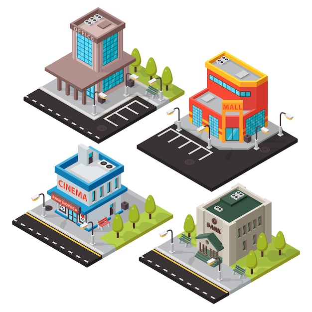 isometric buildings isolated