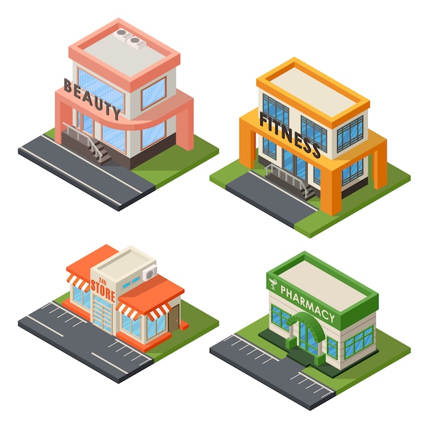 isometric buildings set.