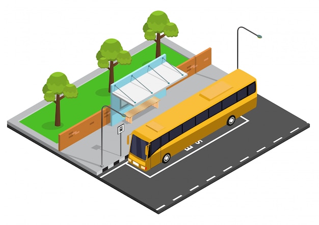 Vector isometric bus stop illustration