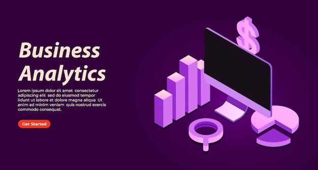 Vector isometric business analytics 3d banner