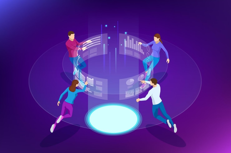 Vector isometric business data analytics process management or intelligence dashboard on virtual screen showing sales and operations data statistics charts and key performance indicators concept.