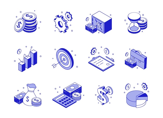 Isometric business icons set