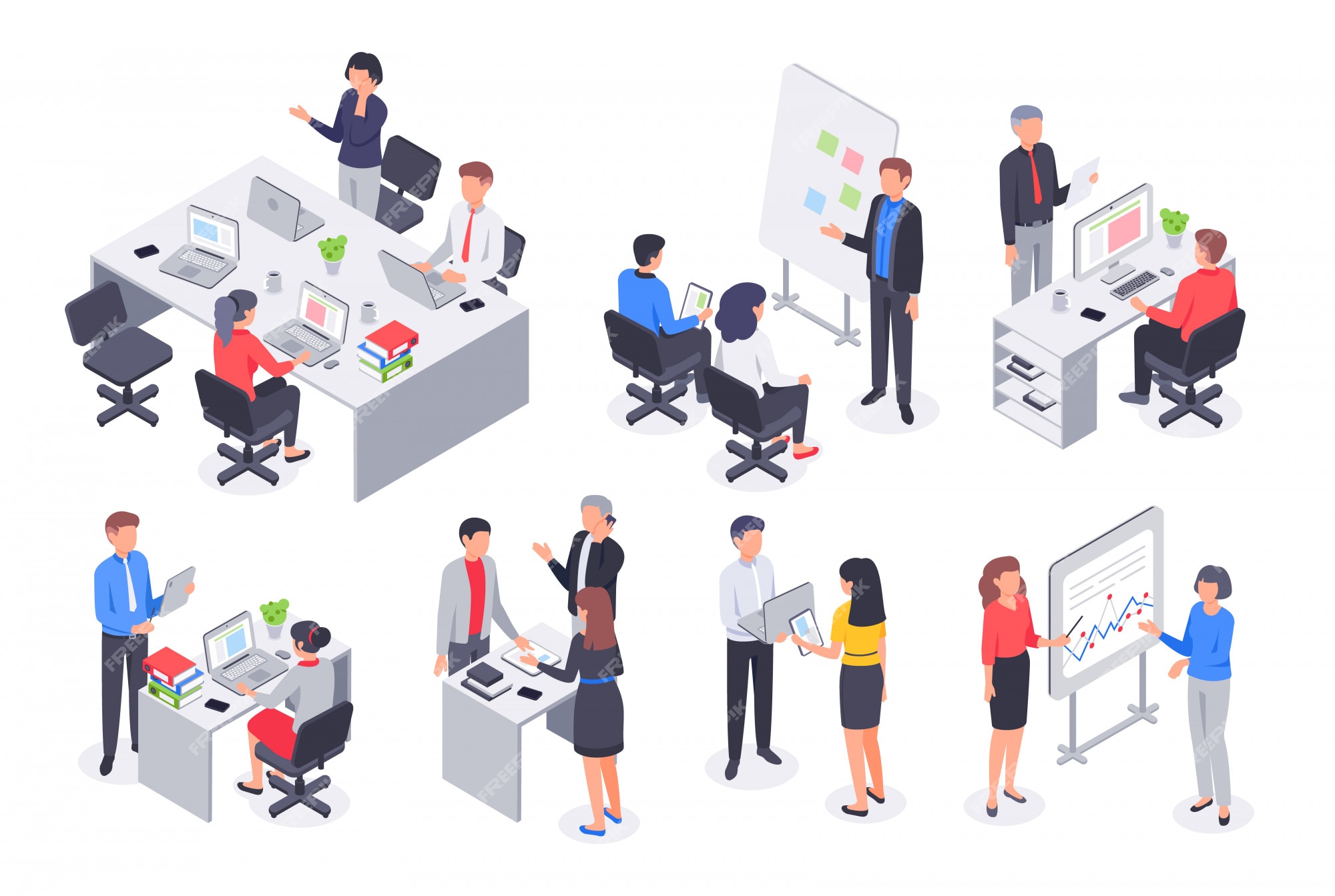 Premium Vector Isometric Business Office Team Corporate Teamwork