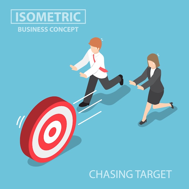 Isometric business people chasing the target