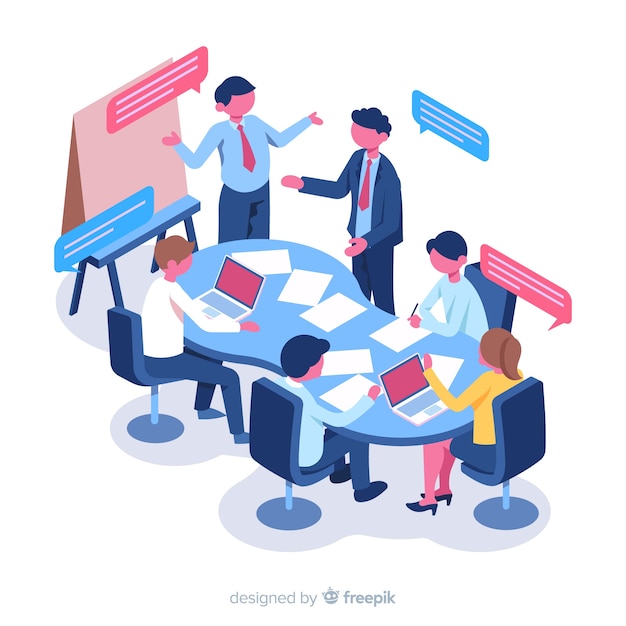 Isometric business people in a meeting