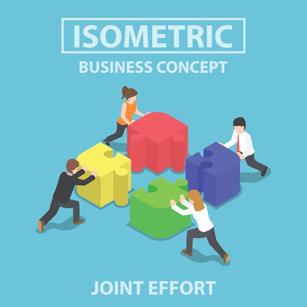 Isometric business people pushing