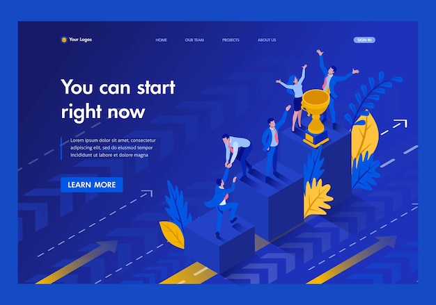 Vector isometric businessman aiming at the target business concept template landing page