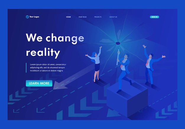 Isometric Businessman aiming at the target Business concept Template Landing page