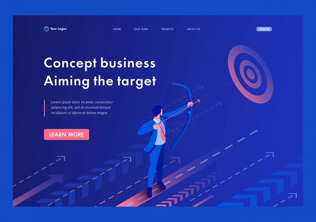 Isometric Businessman aiming at the target, Business concept