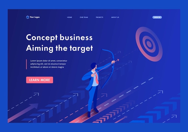 Isometric businessmen hiding behind a shield from attack Template Landing page